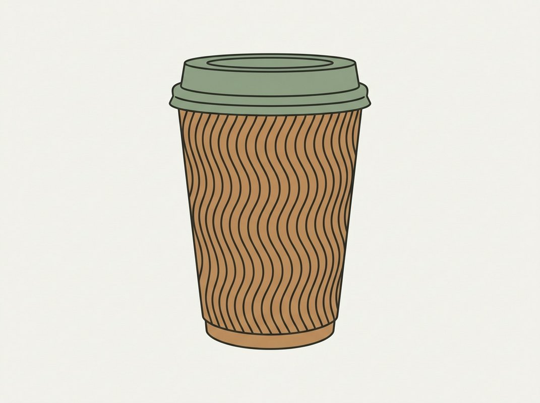 A single wall paper cup with a corrugated ripple wrap bonded around its outside, shown from the front and from a three-quarter angle to show the ridged texture and the plain rim above it.